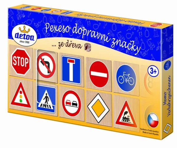 Detoa Pexeso dopravní značky dřevo 36 ks 4 x 4 x 0,6 cm v krabici
