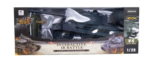 Tank RC plast 33 cm TIGER I 27MHz na baterie+dobíjecí pack se zvukem a světlem v krabici 40 x 15 x 19 cm