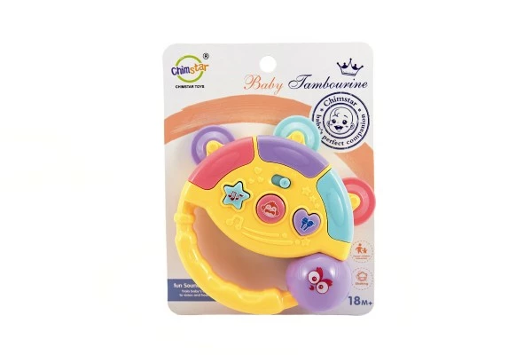 Tamburínka baby plast 12cm asst 2 barev na baterie se světlem se zvukem na kartě 18m+