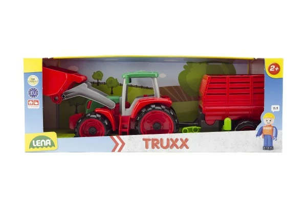 Lena traktor nakladač s přívěsem na seno s figurkou v krabici 53 x 19 x 16 cm