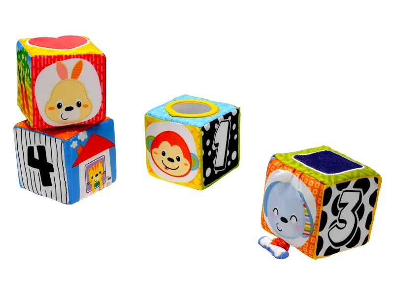 Winfun Kostky měkké 9x9cm na natažení s obrázky 6m+ 4ks v krabičce
