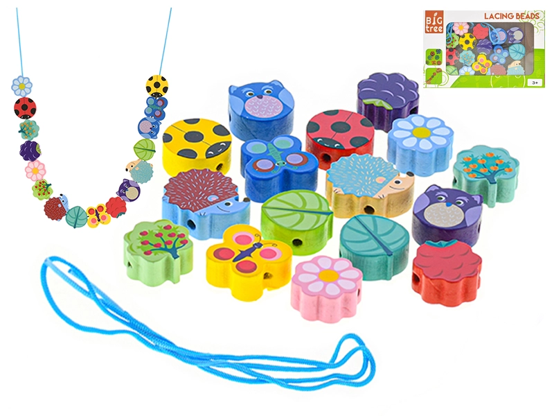 MikroTrading Navlékací korálky dřevěné 17 dílků v krabičce