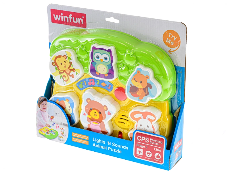 Winfun Vkládačka zvířátka interaktivní na baterie se světlem a zvukem 12 m+ v krabičce