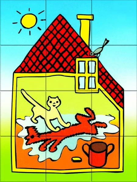 Kostky kubus Pejsek a kočička dřevo 12ks v krabičce 16x12x4cm