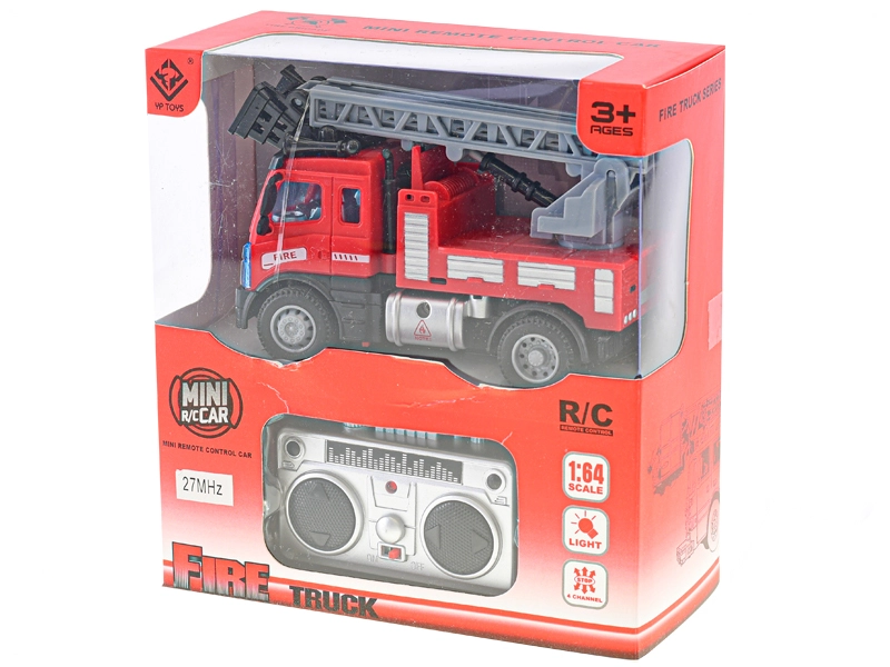 R/C auto hasičské se žebříkem 13cm 1:64 plná funkce na baterie se světlem 27MHz v krabičce