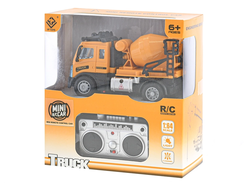 R/C auto stavební domíchávač 12cm 1:64 plná funkce na baterie se světlem 27MHz v krabičce