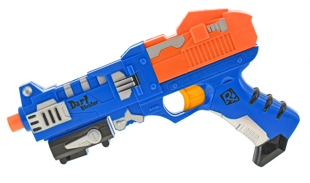 Pistole 25cm na natažení s pěnovými náboji 10ks a terčem v krabičce