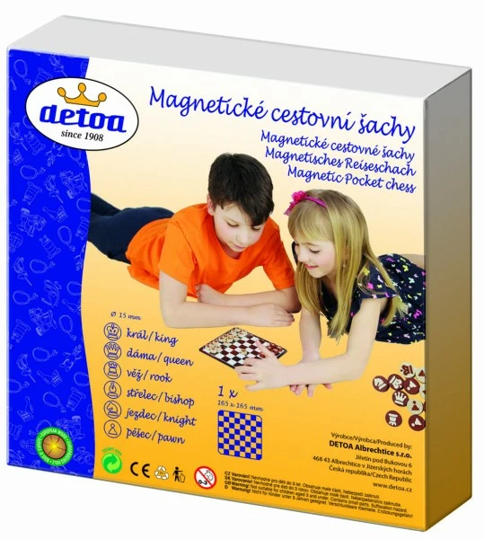 Detoa Magnetické cestovní šachy dřevěné kameny společenská hra v krabici 20x20x4cm