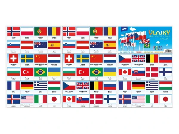 Pexeso papírové Vlajky společenská hra 32 obrázkových dvojic 21x30cm