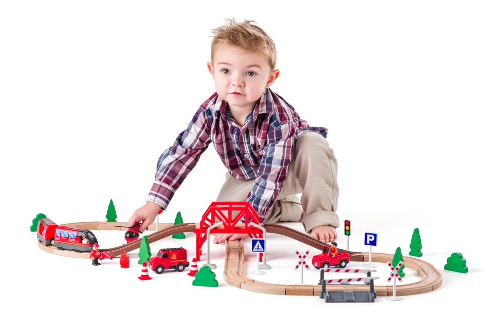 Woody Vláčkodráha s elektrickou mašinkou, hasiči, 60 dílů