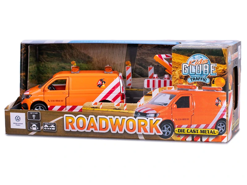 Kids Globe Traffic VW Transporter 27cm na baterie kov zpětný chod s se světlem v krabičce