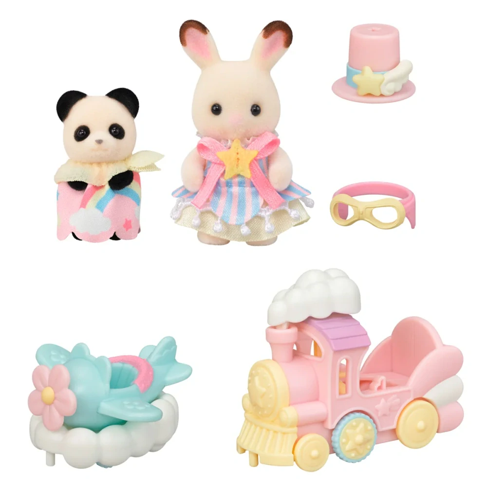 Sylvanian Families Letadlo, vláček a baby figurky v zábavném parku