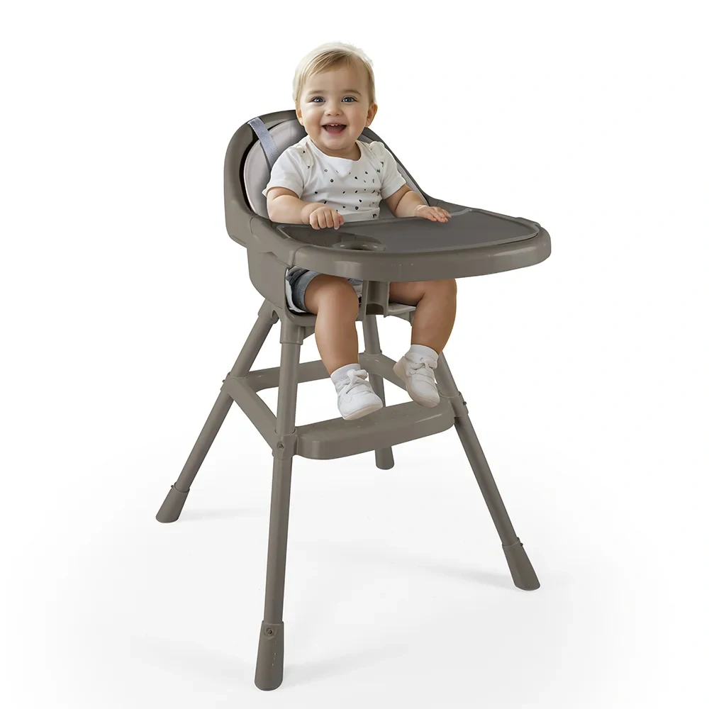 Dolu Dětská jídelní židlička s pultem, polstrováním a odnímatelným jídelním tácem, šedá, 90x70x60 cm