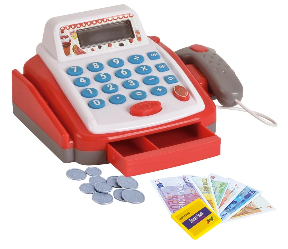 Teddies Pokladna malá digitální plast 18cm s doplňky na baterie se zvukem se světlem v krabici 22x15x18cm