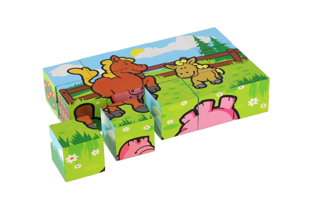 Teddies Kostky kubus Moje první zvířátka dřevo 15ks v dřevěné krabičce 20x13x5,2cm od 12 měsíců MPZ