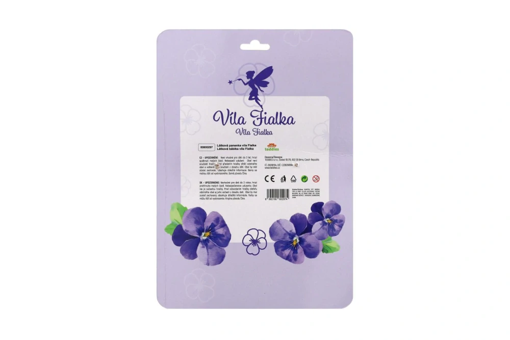 Teddies Panenka víla Fialka hadrová/látková 40 cm na kartě v sáčku