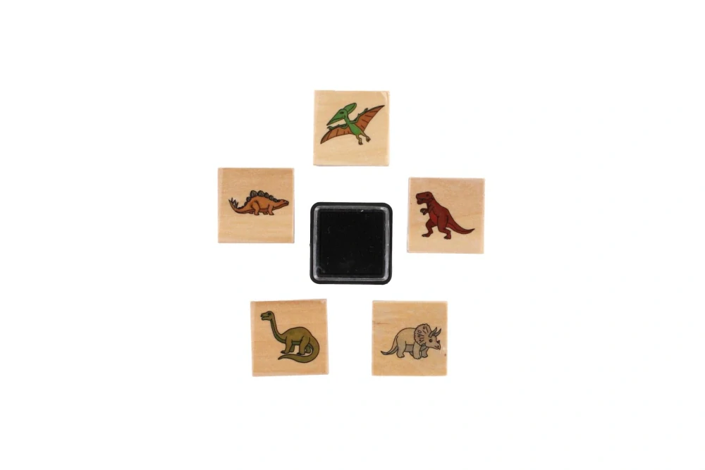 Teddies Razítka dřevěná 5+1 s poduškou dinosauři 3x3cm na kartě