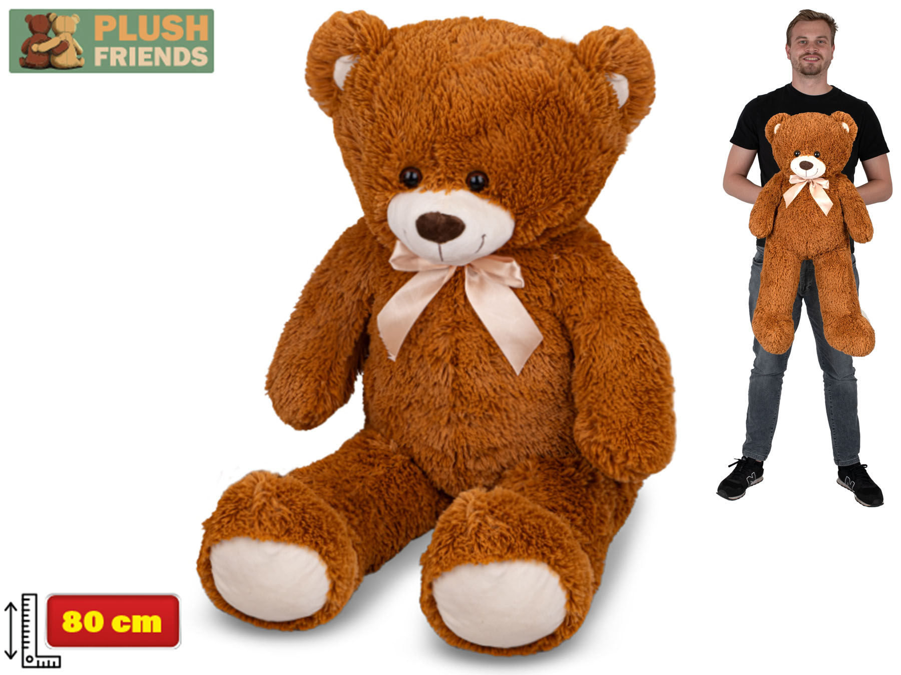 Plush Friends medvěd plyšový 80cm tmavě hnědý s mašlí 0m+
