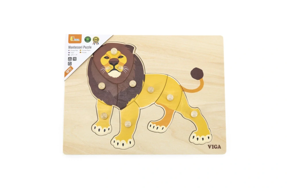 Viga Dřevěná montessori vkládačka - lev