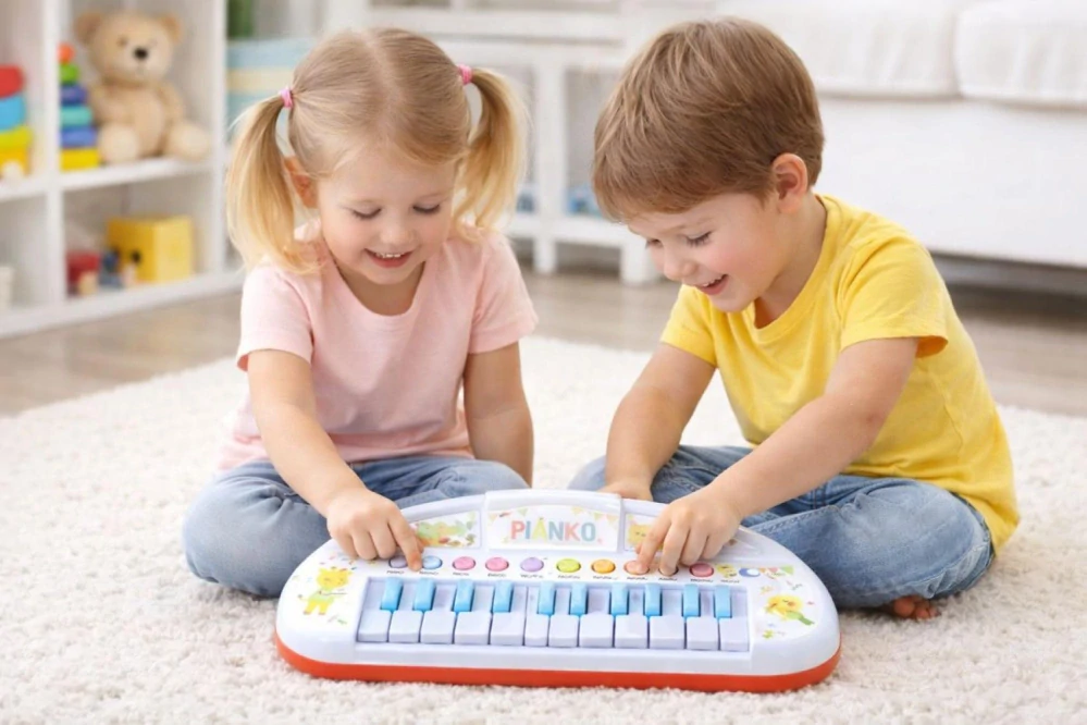 Teddies Piánko zvířátka plast 35cm pro nejmenší na baterie se zvukem v krabici 43x24x9cm