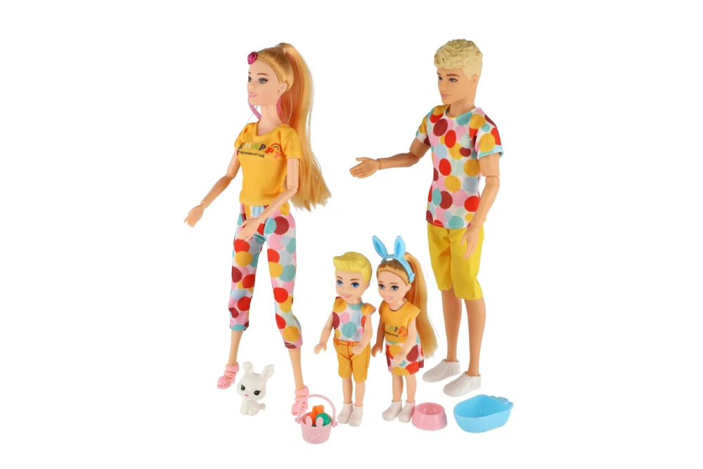 Teddies Panenka s panáčkem 30cm s dětmi 2ks - rodina plast s doplňky v krabici 29x30x6cm