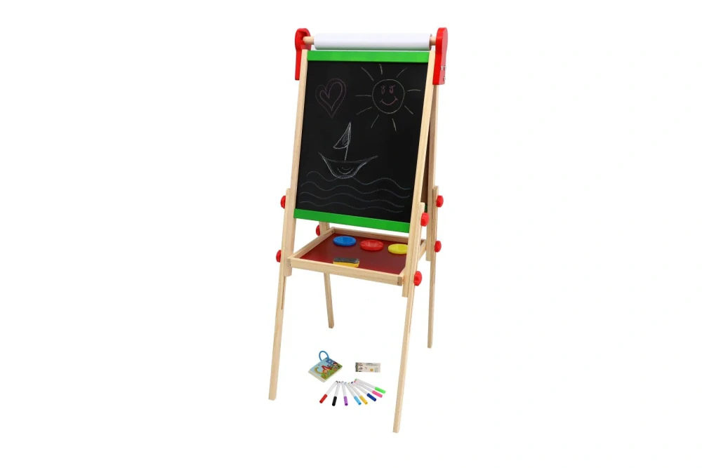 Teddies Tabule oboustranná magnetická dřevo černá/bílá 35x43cm s rolí papíru s doplňky v krabici 40x61cm