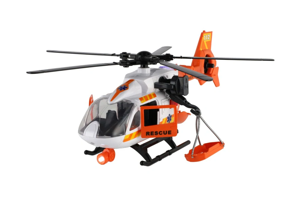 Teddies Vrtulník/Helikoptéra záchranářská plast 32cm na baterie se světlem se zvukem v krabici 34,5x19x12cm