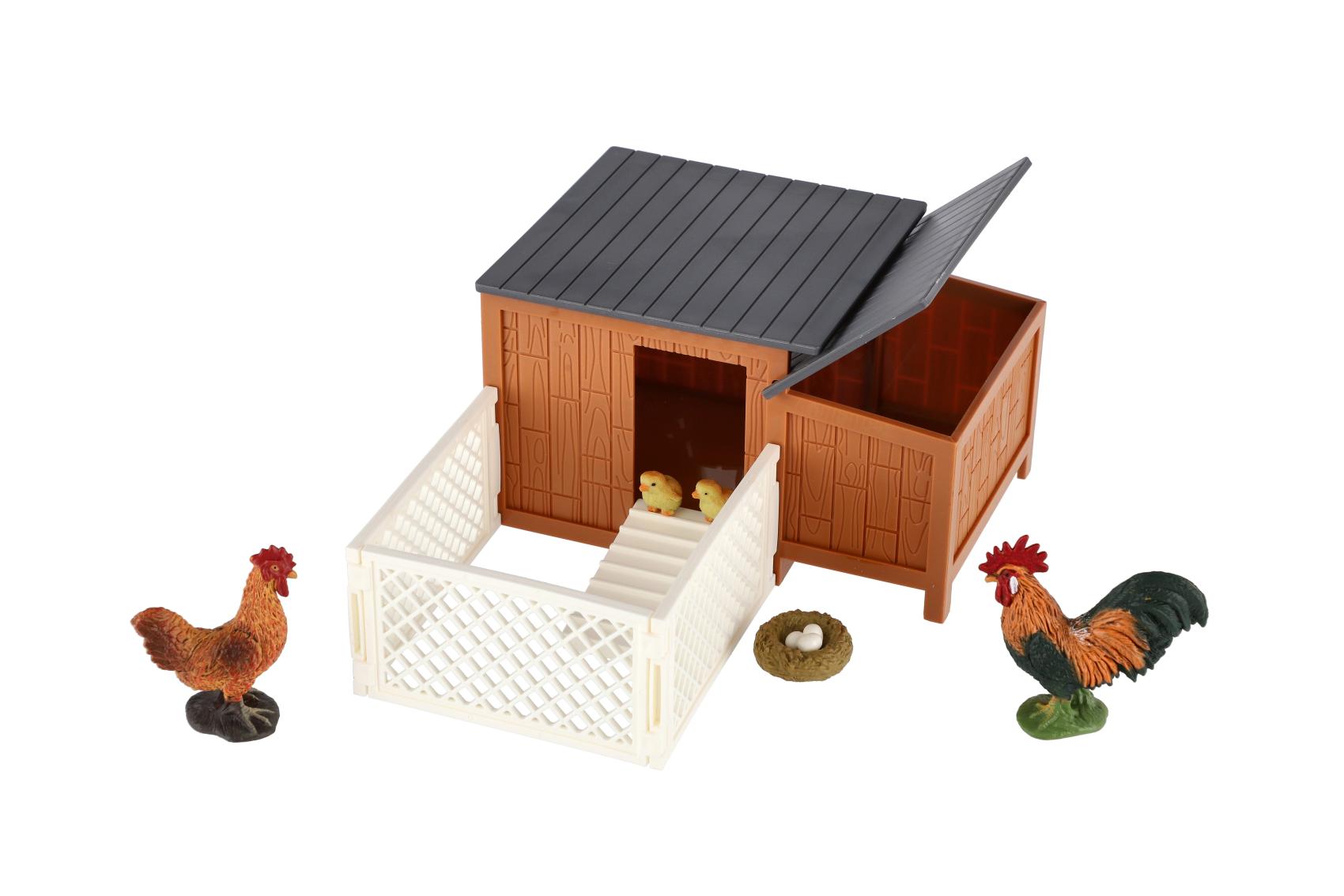 Teddies Kurník s výběhem plast s doplňky v krabici 25x16x9cm