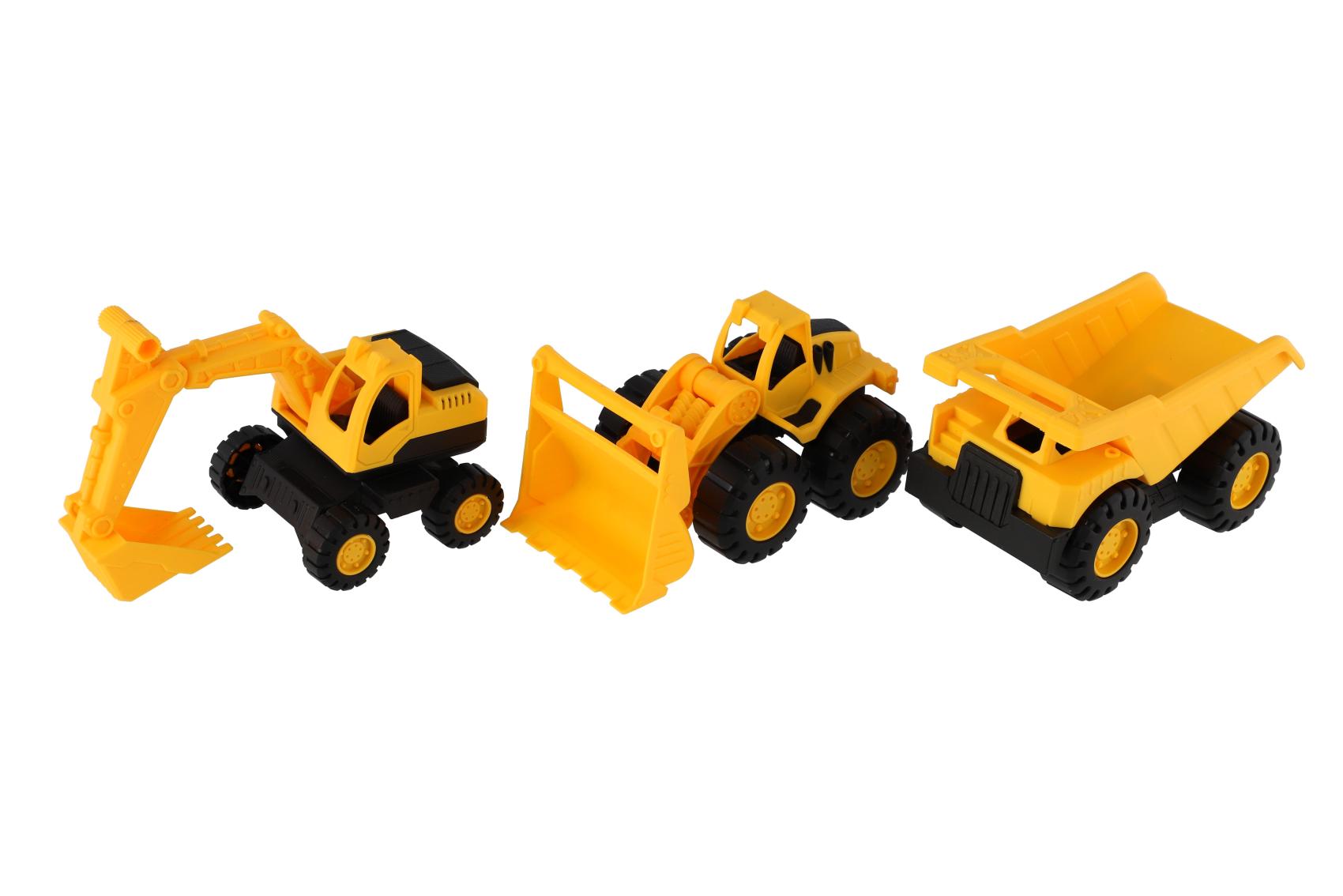 Teddies Auto stavební 3ks plast 12cm na volný chod v krabičce 14,5x30x7cm