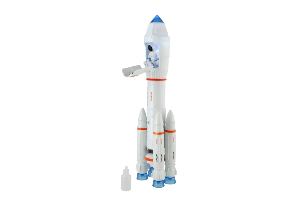 Teddies Raketa vypouštějící páru plast 36cm na baterie se zvukem se světlem s doplňky v krabici 17x38x6,5cm