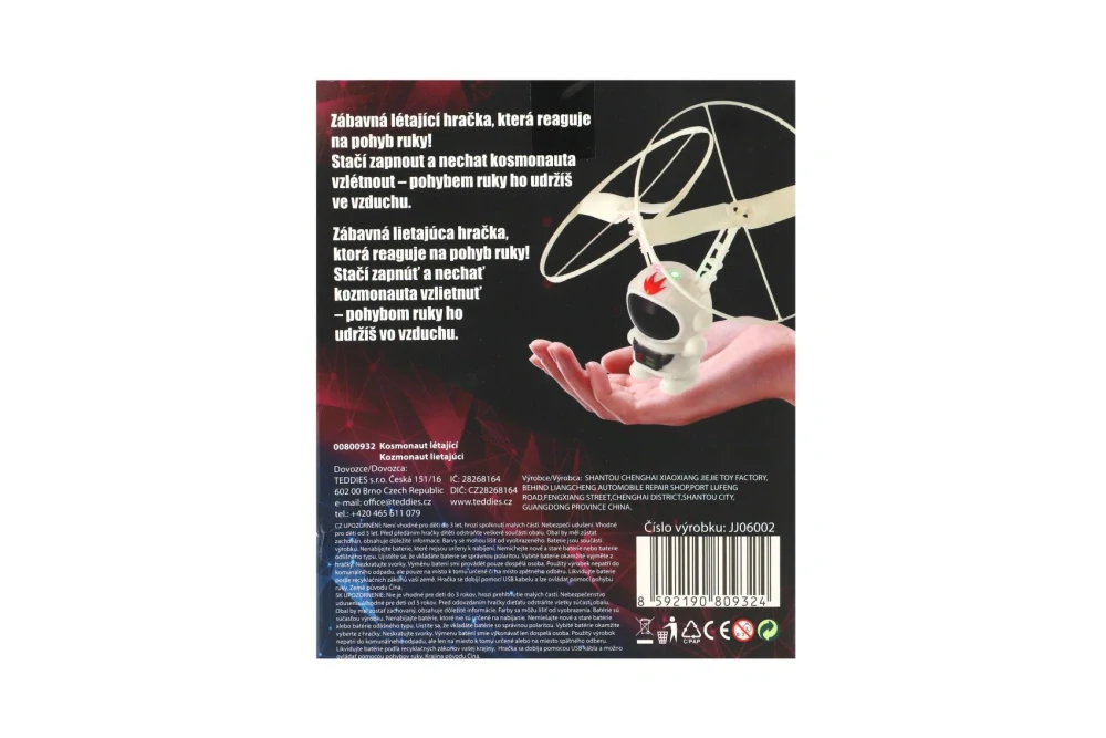 Teddies Galaxík kosmonaut s vrtulemi reagující na pohyb ruky s USB kabelem bílý v krabici 13x15,5cm