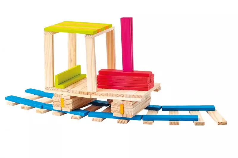 Woody Stavebnice v kyblíku přírodní/barevná - Emma, 200ks
