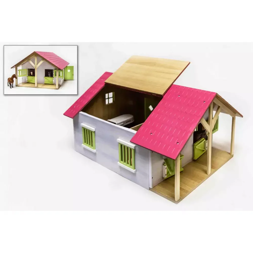 Kids Globe 610168 dřevěné koňské stáje s dílnou 1:24