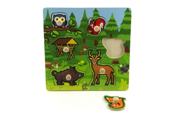 Teddies Vkládačka dřevěná Moje první zvířátka lesní 6 ks 22,5 x 22,5 x 2,5 cm