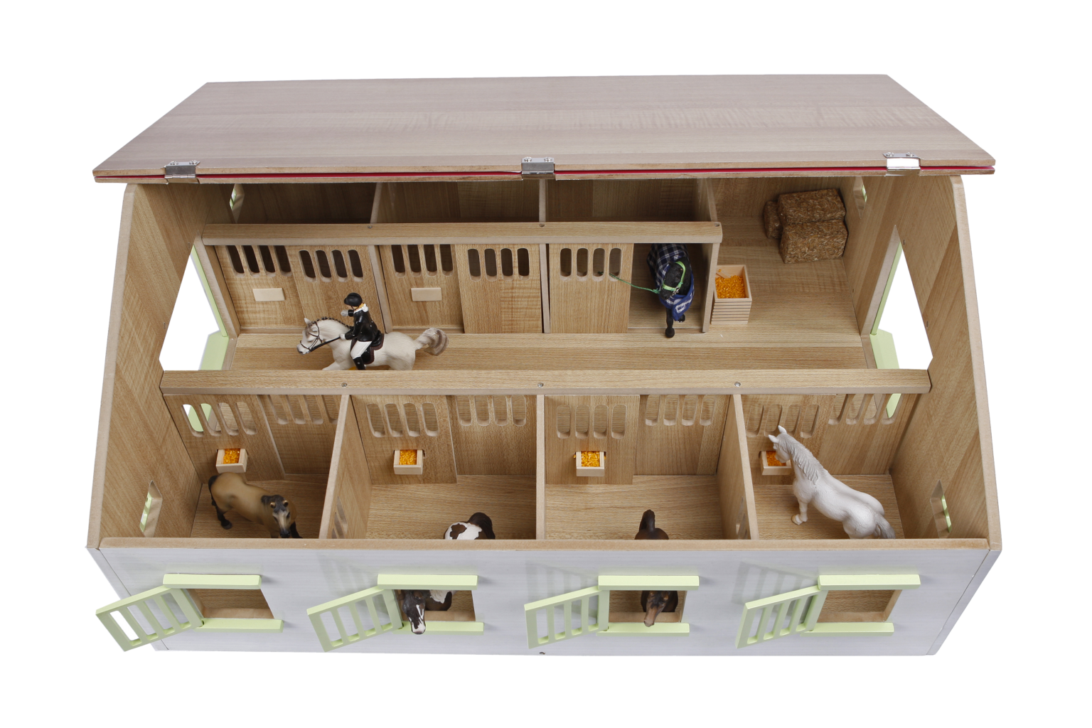 Kids Globe 610189 stáj pro koně dřevěná 1:24 růžová velká 72,5 x 38 x 60 cm