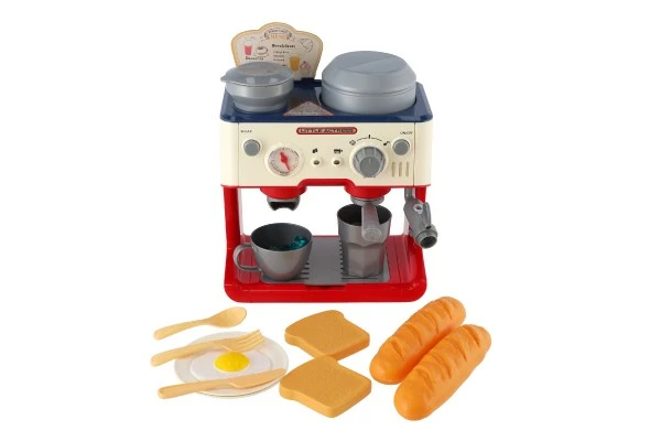 Kávovar presovač plast 26x25cm na baterie se zvukem vypouštějící páru v krabici 28x27x15cm