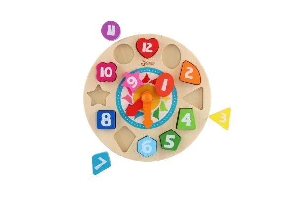 Vkládačka Hodiny dřevo 15ks v krabici 23x23x5cm