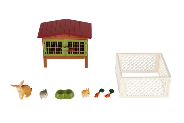 Teddies Králíkárna s výběhem plast s doplňky v krabici 23x19x8cm