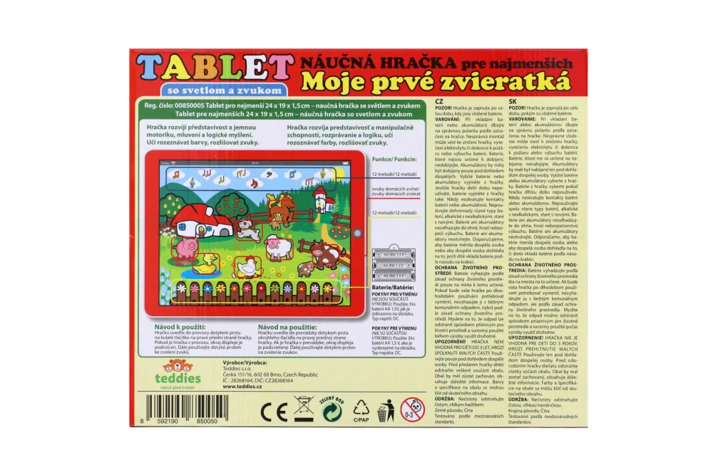 Teddies Tablet farma pro nejmenší Moje první zvířátka 24x19x1,5cm na bat. se světlem a zvukem v krabičce MPZ
