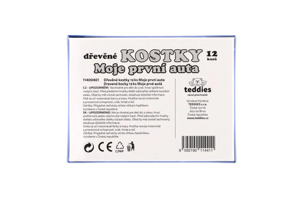Teddies Kostky kubus dřevěné Moje první auta 12ks v krabičce 17x12,5x4cm MPZ