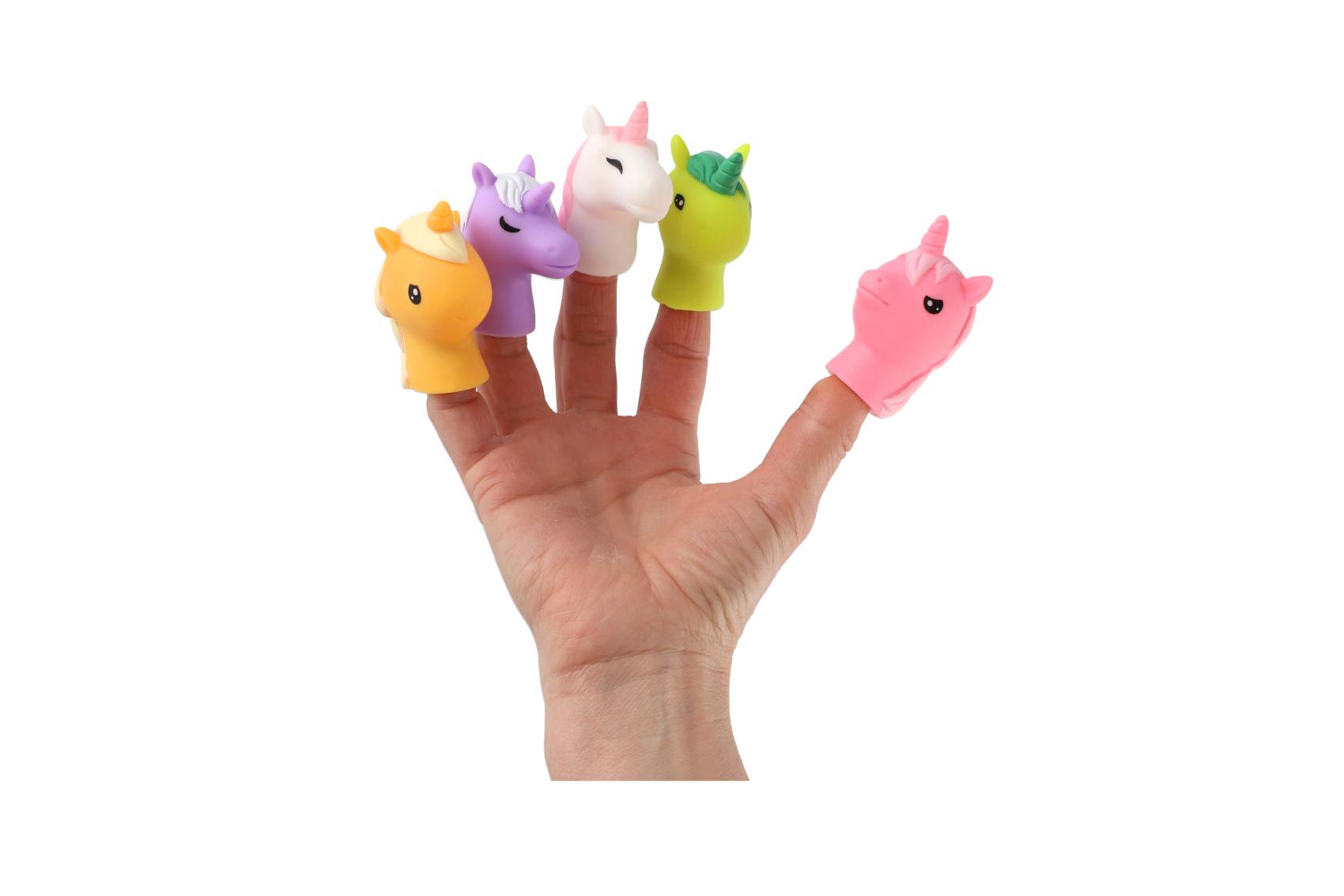 Maňásek prstový jednorožec 5ks guma 6cm na kartě 16,5x20cm