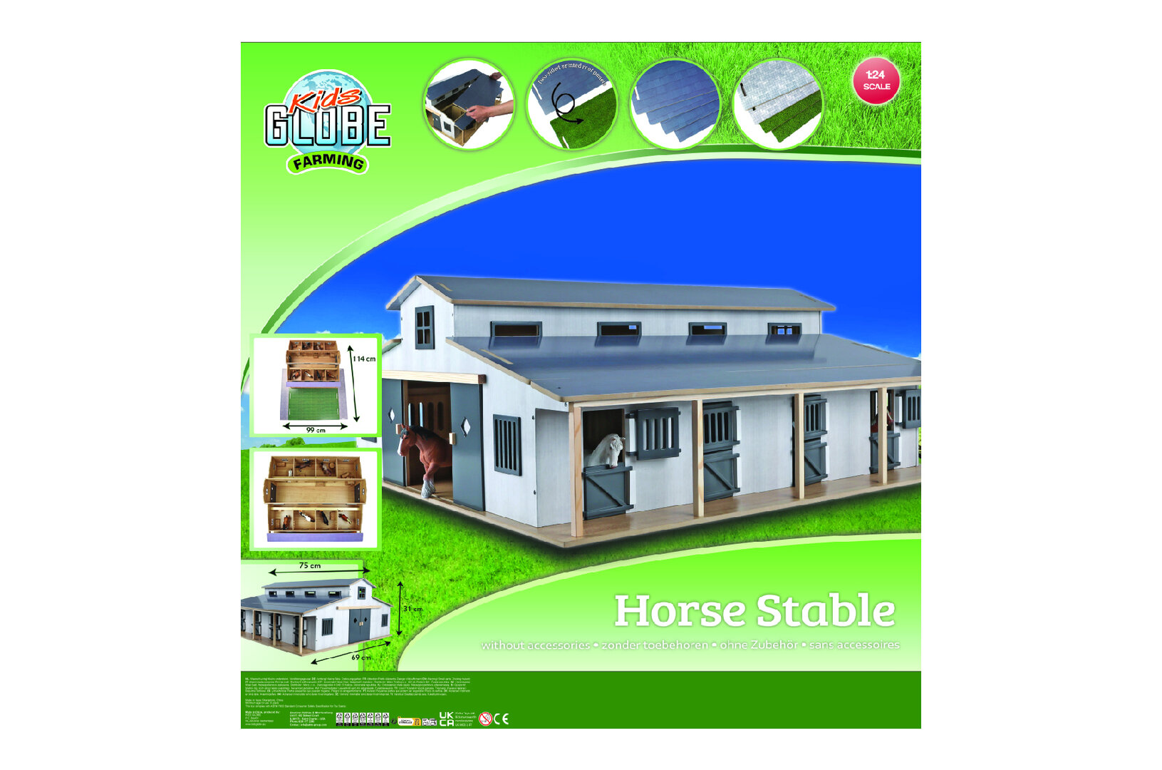 Kids Globe 610311 Farming Koňská stáj se 7 boxy a pastvinou 1:24