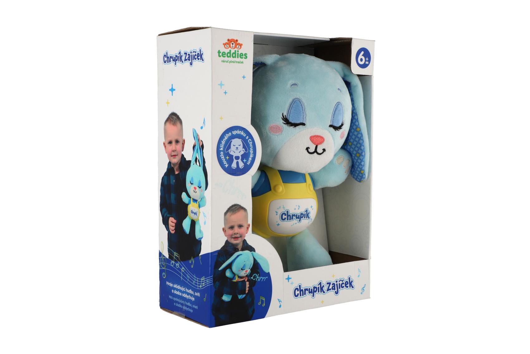 Teddies Zajíček Chrupík usínáček plyš/plast na baterie se zvukem se světlem v krabici 22x30x10,5cm 6m+
