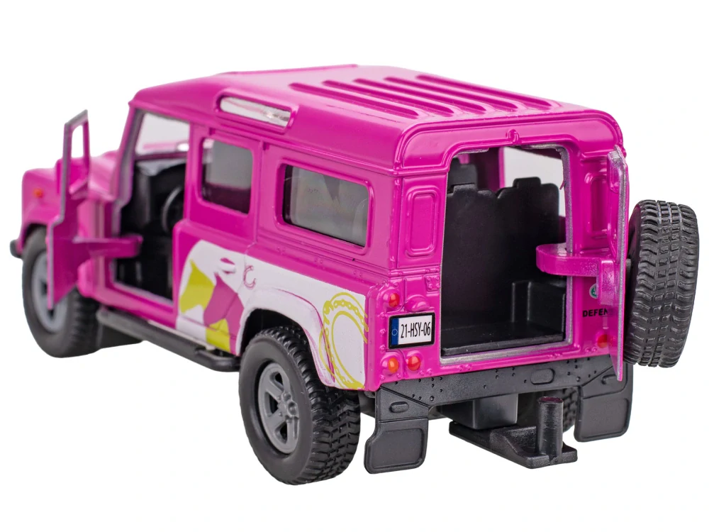 Kids Globe Horses Land Rover růžový kov s přívěsem pro koně 28cm zpětný chod v krabičce