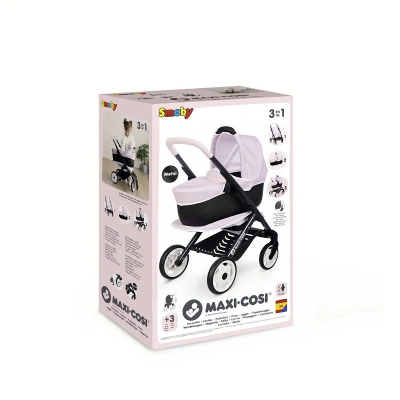 Smoby Kombinovaný kočárek Maxi Cosi pro panenky světle růžový