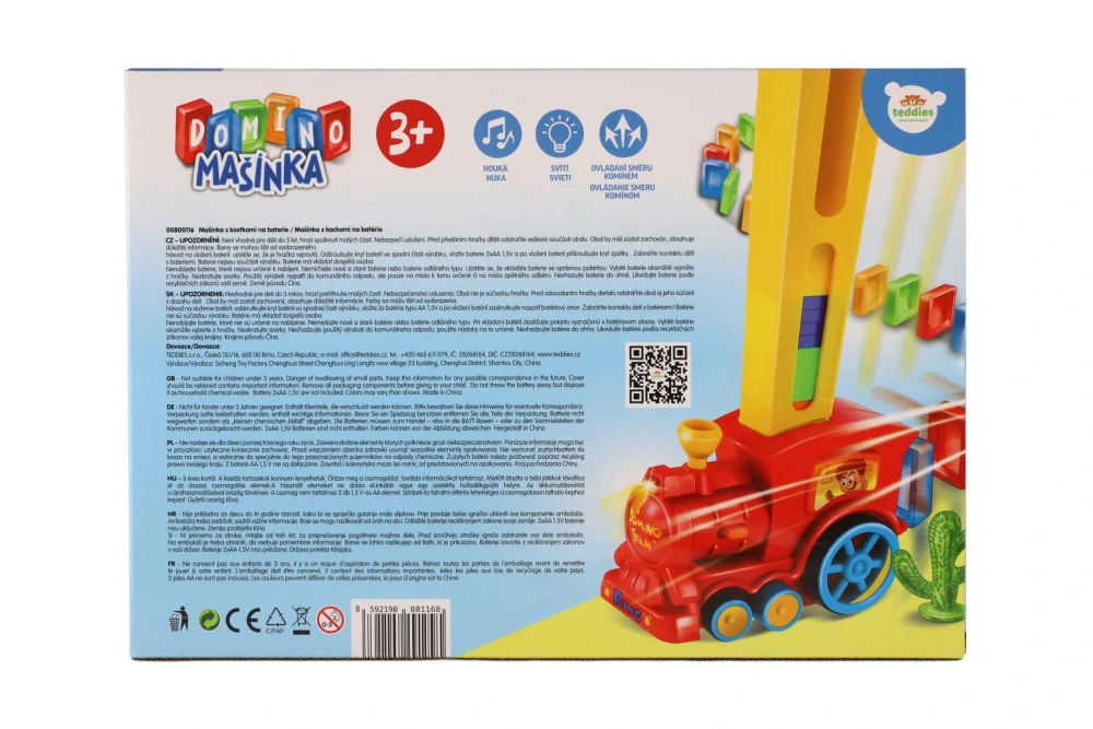 Teddies Lokomotiva/Vlak domino stavěcí plast 16cm na baterie se zvukem se světlem v krabici 33x23,5x8cm