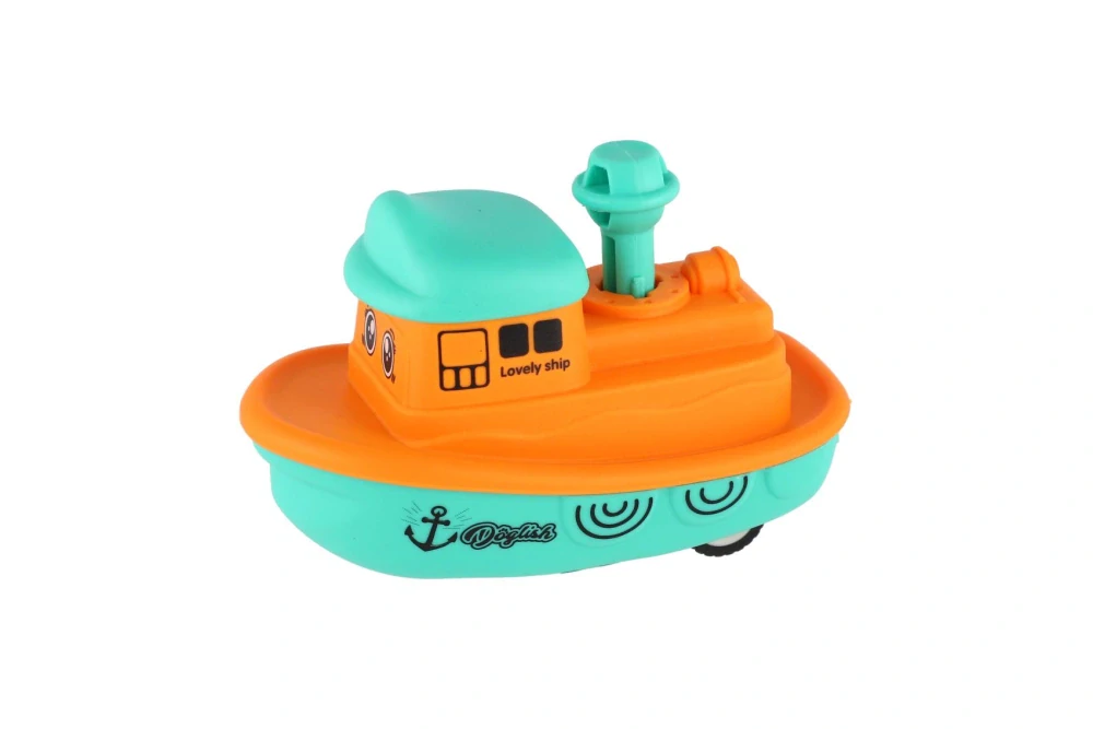 Teddies Loď/Lodička Zmáčkni a jeď plast 5x10cm na setrvačník 4 barvy assort
