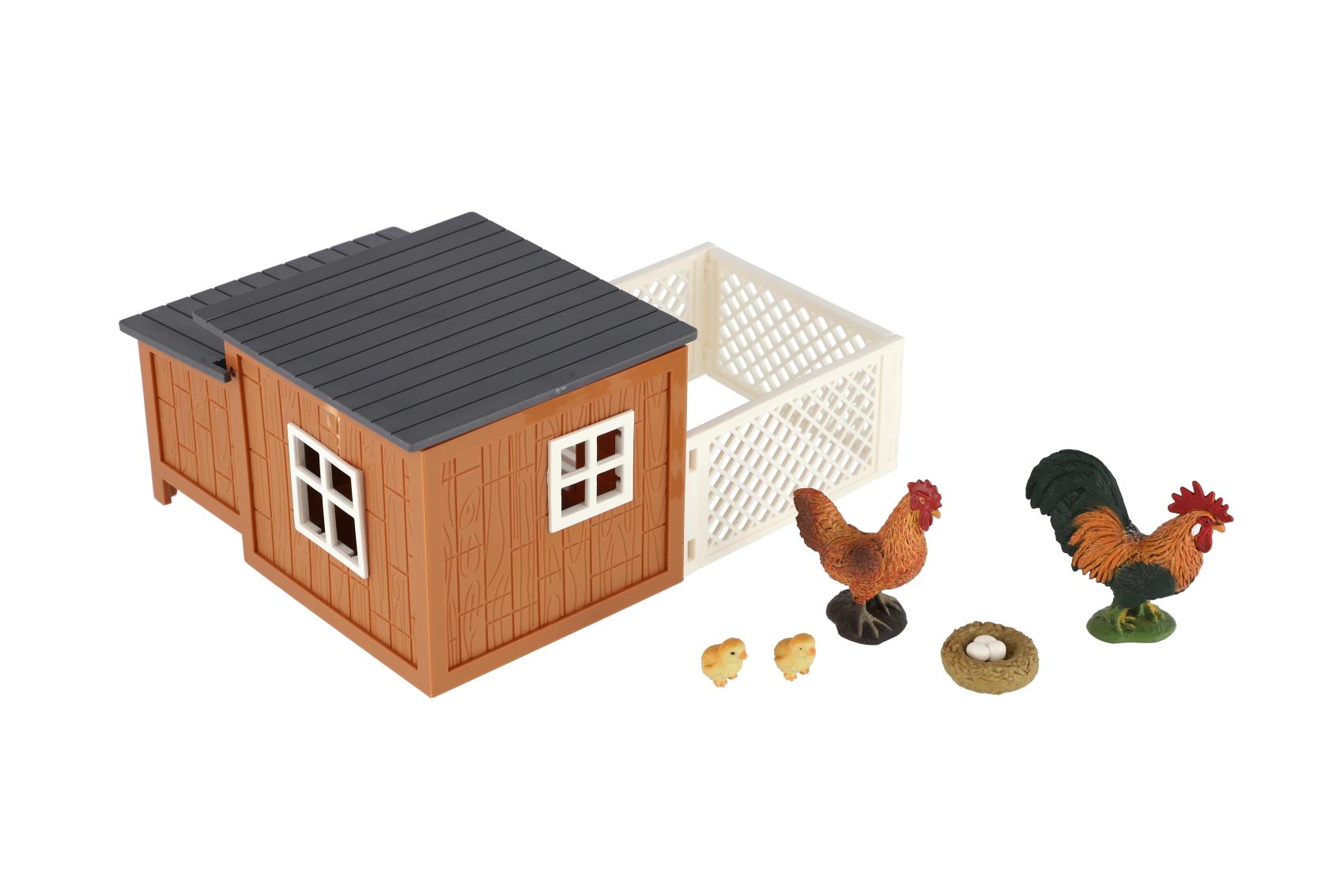 Teddies Kurník s výběhem plast s doplňky v krabici 25x16x9cm