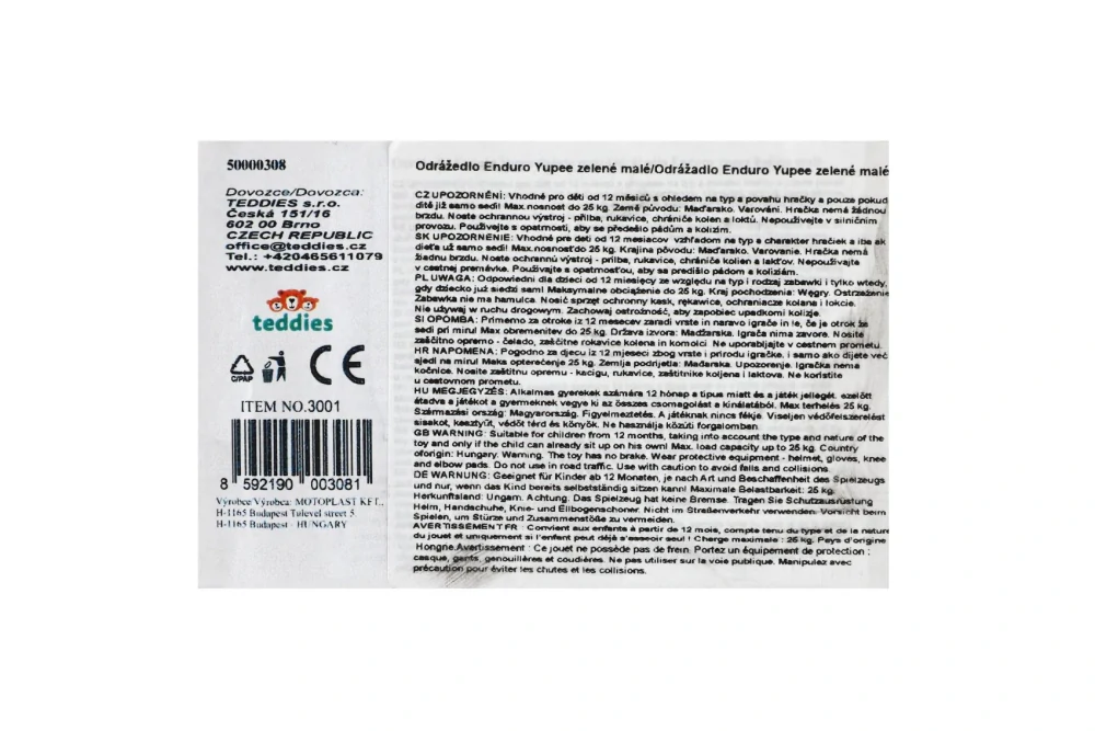 Odrážedlo Enduro Yupee pastelově zelené malé výška sedadla 26cm nosnost do 25kg 12m+