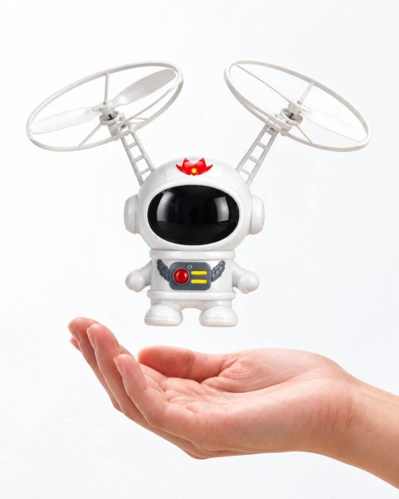 Teddies Galaxík kosmonaut s vrtulemi reagující na pohyb ruky s USB kabelem bílý v krabici 13x15,5cm